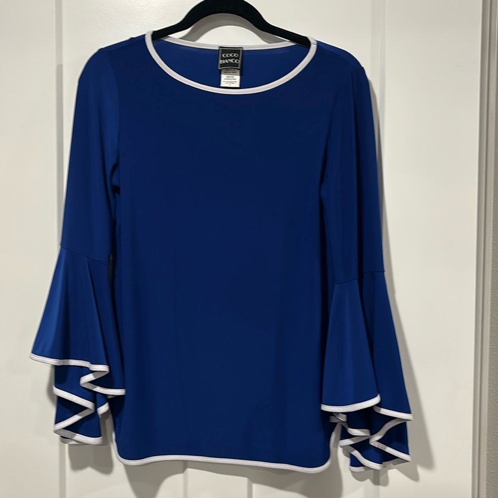 Coco Bianco royal blue women’s long bell sleeve blouse size S